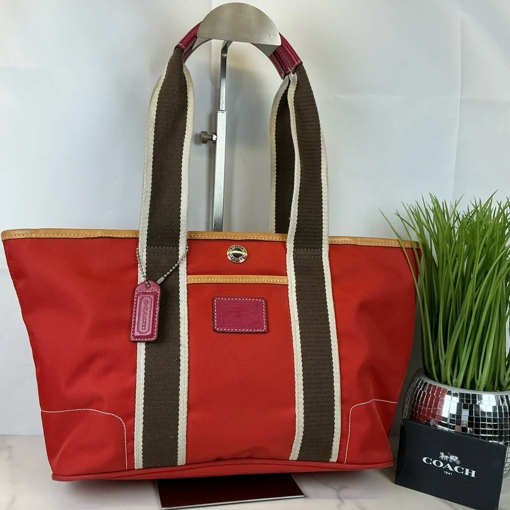 Coach Hampton Vintage‎ Nylon Vibrant Red Orange Tote Bag